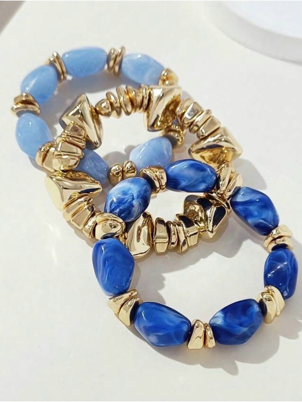 Gold-Tone Bracelet Set with Deep Blue & Light Blue Resin Stones
